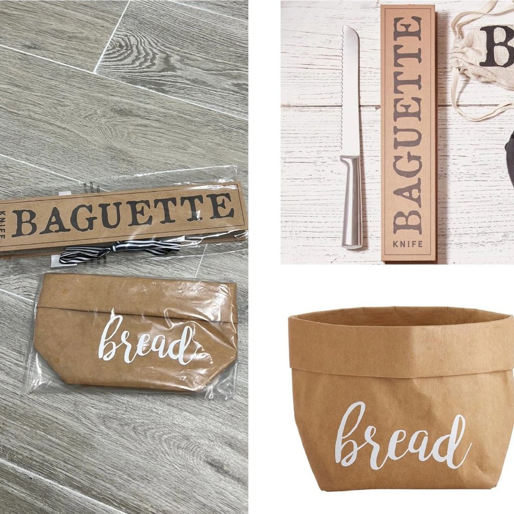 NWT Baguette Knife and Washable Paper Bread Basket - Picture 1 of 7